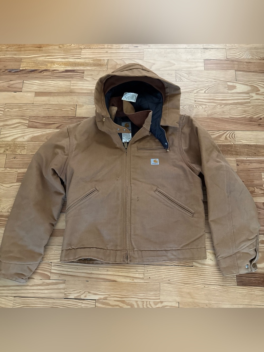 Vtg CARHARTT J01 Brown Detroit Blanket Lined Hood Jacket Size 40 Reg Made in USA